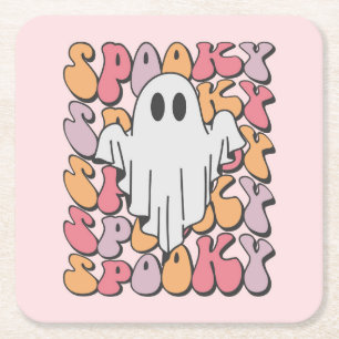 Spooky Retro Ghost Rechteckiger Pappuntersetzer