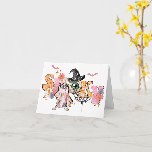 Spooky Retro Halloween Karte (Gelbe Blume)