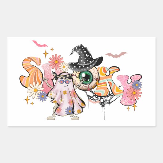 Spooky Retro Halloween Rechteckiger Aufkleber (Vorderseite)