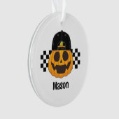 Spooky Retro Pumpkin Typ Kinderjungen Name Hallowe Ornament (Vorderseite)