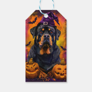 Spooky Rottweiler Hund Halloween Hexe und Pumpkin Geschenkanhänger