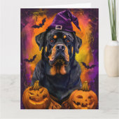Spooky Rottweiler Hund Halloween Hexe und Pumpkin Karte (Vorderseite)