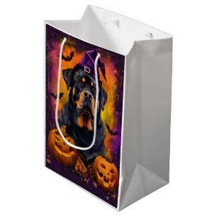Spooky Rottweiler Hund Halloween Hexe und Pumpkin Mittlere Geschenktüte