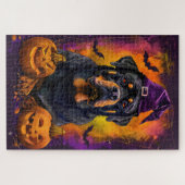 Spooky Rottweiler Hund Halloween Hexe und Pumpkin Puzzle (Horizontal)