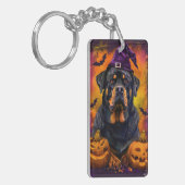 Spooky Rottweiler Hund Halloween Hexe und Pumpkin Schlüsselanhänger (Vorderseite links)