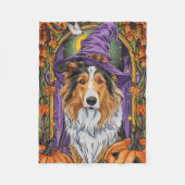 Spooky Rough Collie Dog Halloween Hexenkürbis Fleecedecke (Vorderseite)