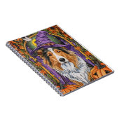 Spooky Rough Collie Dog Halloween Hexenkürbis Notizblock (Rechte Seite)