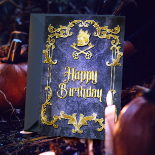 Spooky Royal Gold Vintag Gothic Skull King Karte