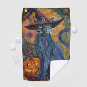 Spooky Russian Blue Cat Halloween Hexenkürbis Golfhandtuch (Insitu)