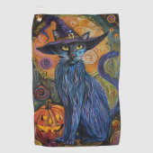 Spooky Russian Blue Cat Halloween Hexenkürbis Golfhandtuch (Vorderseite)