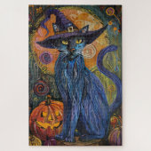 Spooky Russian Blue Cat Halloween Hexenkürbis Puzzle (Vertikal)