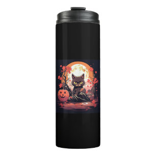 Spooky Sakura_ Black Cat, Pumpkins, Great Wave Des Thermosbecher