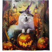 Spooky Samoyed Hund Halloween Hexe und Kürbiskröte Duschvorhang (Vorderseite)