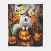 Spooky Samoyed Hund Halloween Hexe und Kürbiskröte Fleecedecke (Vorderseite)