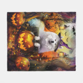 Spooky Samoyed Hund Halloween Hexe und Kürbiskröte Fleecedecke (Vorderseite (Horizontal))