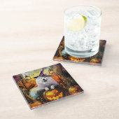 Spooky Samoyed Hund Halloween Hexe und Kürbiskröte Glasuntersetzer (Schrägansicht)