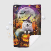 Spooky Samoyed Hund Halloween Hexe und Kürbiskröte Golfhandtuch (Insitu)