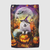 Spooky Samoyed Hund Halloween Hexe und Kürbiskröte Golfhandtuch (Vorderseite)