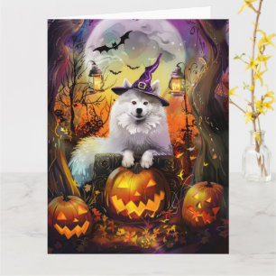 Spooky Samoyed Hund Halloween Hexe und Kürbiskröte Karte