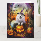 Spooky Samoyed Hund Halloween Hexe und Kürbiskröte Karte (Vorderseite)