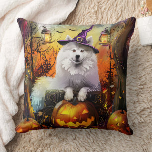 Spooky Samoyed Hund Halloween Hexe und Kürbiskröte Kissen