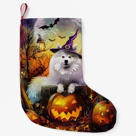 Spooky Samoyed Hund Halloween Hexe und Kürbiskröte Kleiner Weihnachtsstrumpf (Vorderseite)