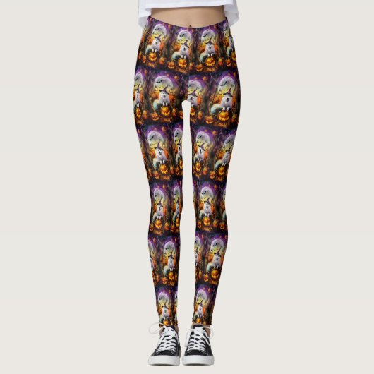 Spooky Samoyed Hund Halloween Hexe und Kürbiskröte Leggings (Vorderseite)