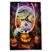 Spooky Samoyed Hund Halloween Hexe und Kürbiskröte Mittlere Geschenktüte (Vorderseite)