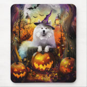 Spooky Samoyed Hund Halloween Hexe und Kürbiskröte Mousepad (Vorne)