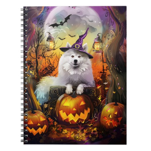 Spooky Samoyed Hund Halloween Hexe und Kürbiskröte Notizblock (Vorderseite)