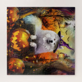 Spooky Samoyed Hund Halloween Hexe und Kürbiskröte Puzzle (Horizontal)