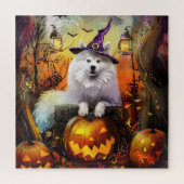 Spooky Samoyed Hund Halloween Hexe und Kürbiskröte Puzzle (Vertikal)