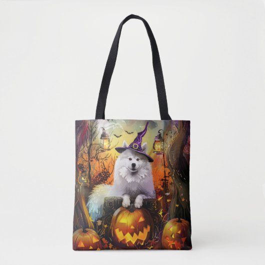 Spooky Samoyed Hund Halloween Hexe und Kürbiskröte Tasche (Vorderseite)