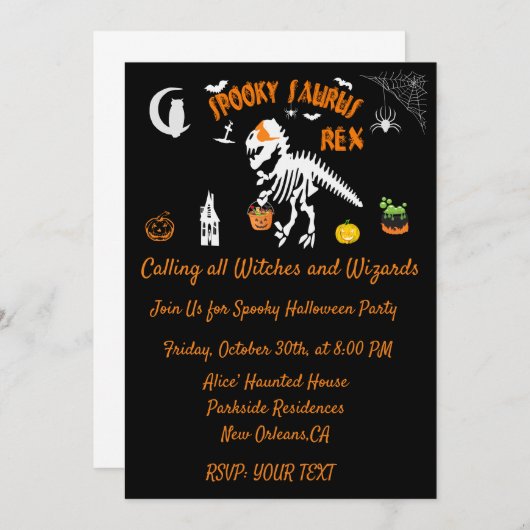 Spooky Saurus T-Rex-HALLOWEEN-PARTY Einladung (Vorne/Hinten)