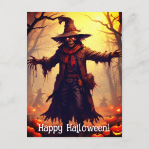 Spooky Scarecrow Halloween Postkarte