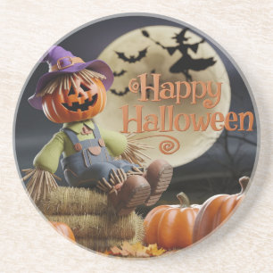 Spooky Scarecrow Halloween-Untersetzer Getränkeuntersetzer