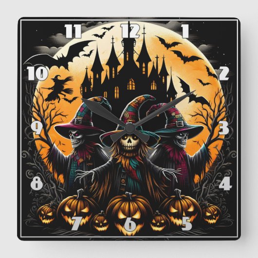 Spooky-Schareck im Kürbispflaster Quadratische Wanduhr (Vorderseite)