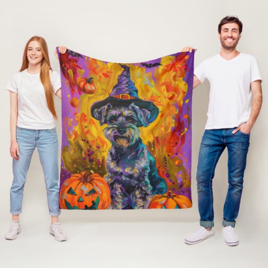 Spooky Schnauzer Hund Halloween Hexe und Pumpkin Fleecedecke (Beispiel)
