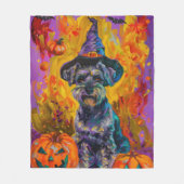 Spooky Schnauzer Hund Halloween Hexe und Pumpkin Fleecedecke (Vorderseite)