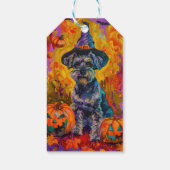 Spooky Schnauzer Hund Halloween Hexe und Pumpkin Geschenkanhänger (Rückseite)