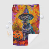 Spooky Schnauzer Hund Halloween Hexe und Pumpkin Golfhandtuch (Insitu)