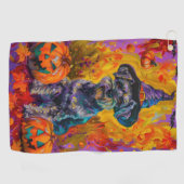Spooky Schnauzer Hund Halloween Hexe und Pumpkin Golfhandtuch (Horizontal)