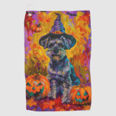 Spooky Schnauzer Hund Halloween Hexe und Pumpkin Golfhandtuch (Vorderseite)