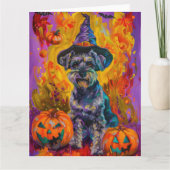 Spooky Schnauzer Hund Halloween Hexe und Pumpkin Karte (Vorderseite)