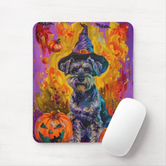 Spooky Schnauzer Hund Halloween Hexe und Pumpkin Mousepad (Mit Mouse)