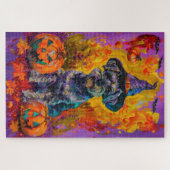 Spooky Schnauzer Hund Halloween Hexe und Pumpkin Puzzle (Horizontal)