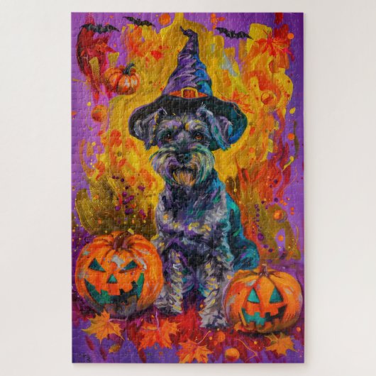 Spooky Schnauzer Hund Halloween Hexe und Pumpkin Puzzle (Vertikal)