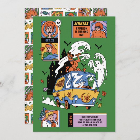 Spooky Scooby-Doo Mystery Machine zum Geburtstag Einladung (Vorne/Hinten)