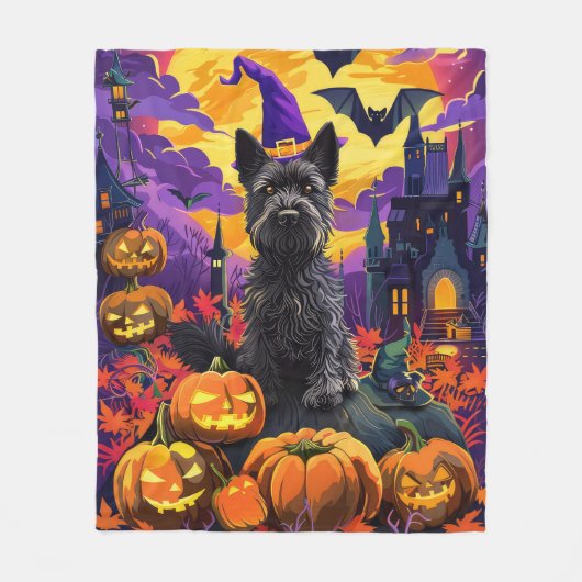 Spooky Scottish Terrier Halloween Hexch Pumpkin Fleecedecke (Vorderseite)
