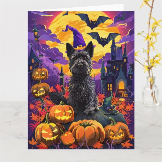 Spooky Scottish Terrier Halloween Hexch Pumpkin Karte (Gelbe Blume)
